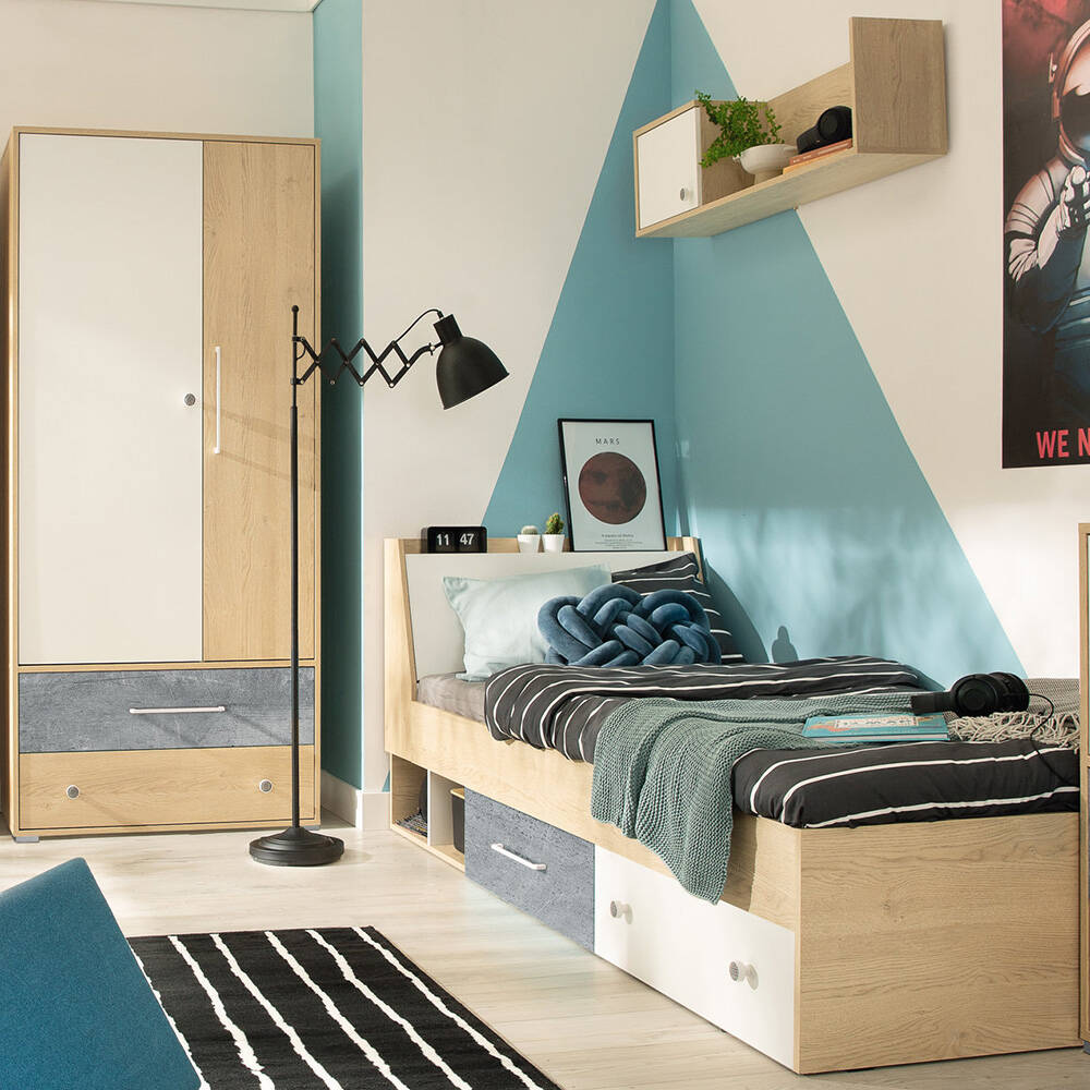 Jugendzimmer Set 3-teilig SPOKANE-133 mit Bett 120cm Eiche mit weiß und Bet günstig online kaufen