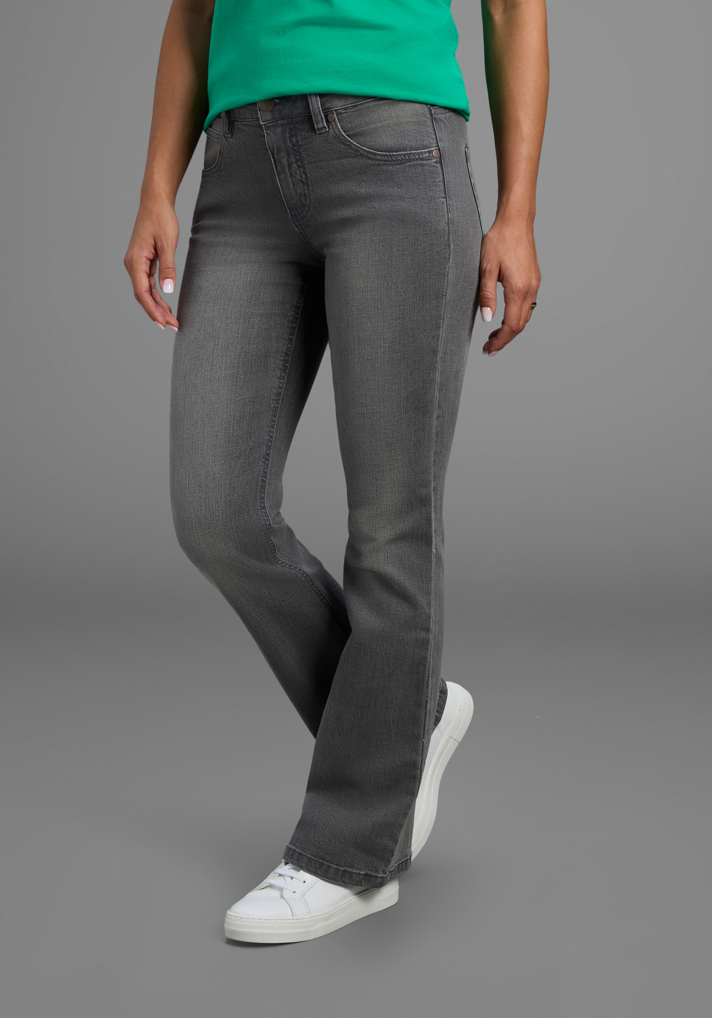 Arizona Bootcut-Jeans "Bund mit seitlichem Gummizugeinsatz", hohe Leibhöhe, günstig online kaufen
