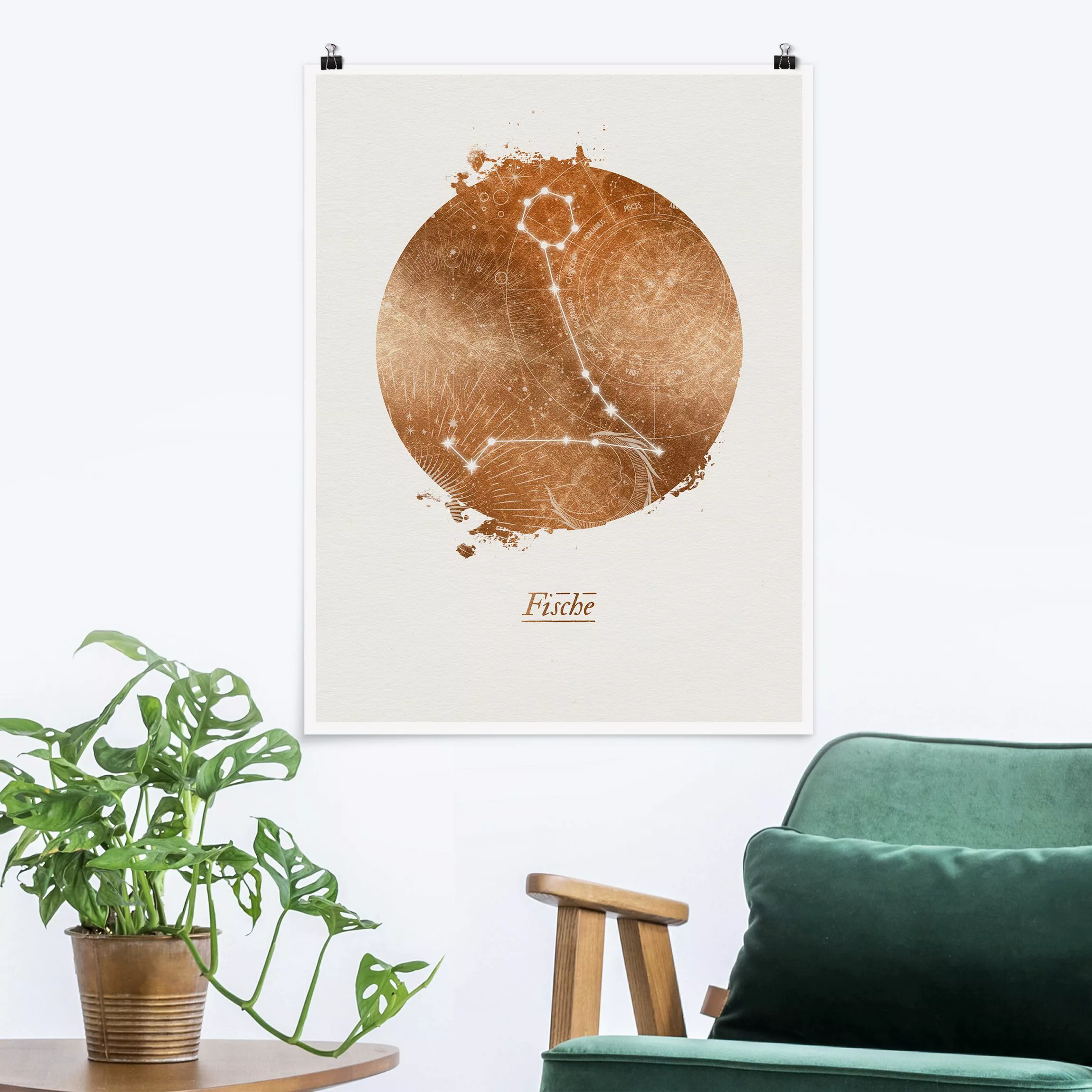 Poster Sternzeichen Fische Gold günstig online kaufen