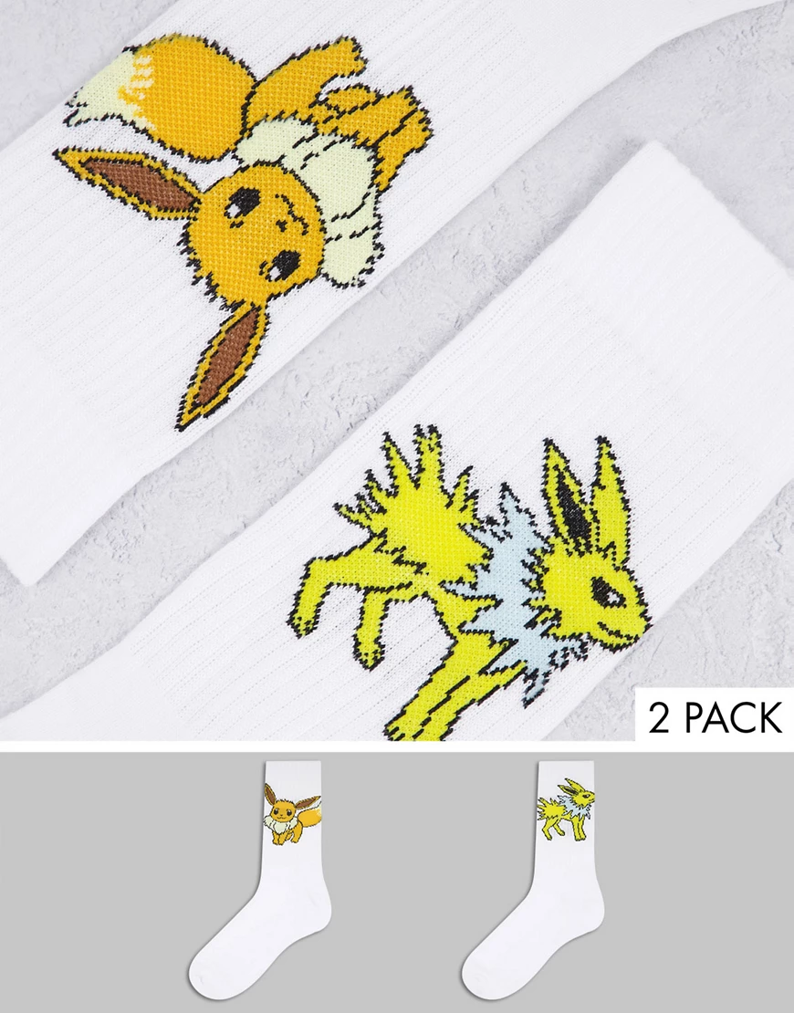 ASOS DESIGN – 2er-Pack Pokémon-Socken mit Eevee-Design-Weiß günstig online kaufen
