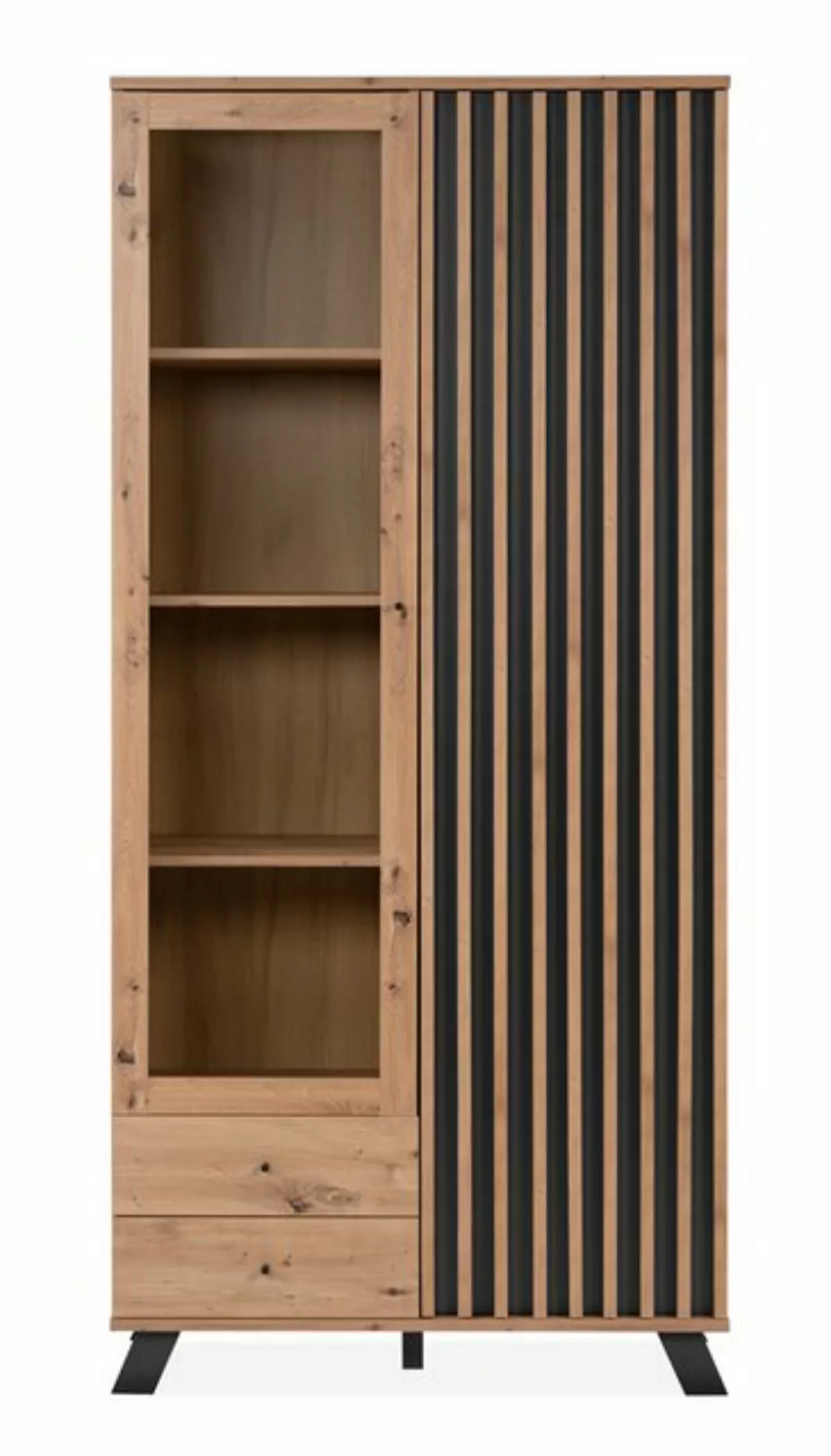 Finori Standvitrine in Artisan Oak / Anthrazit (BxHxT: 92x198x40 cm) günstig online kaufen