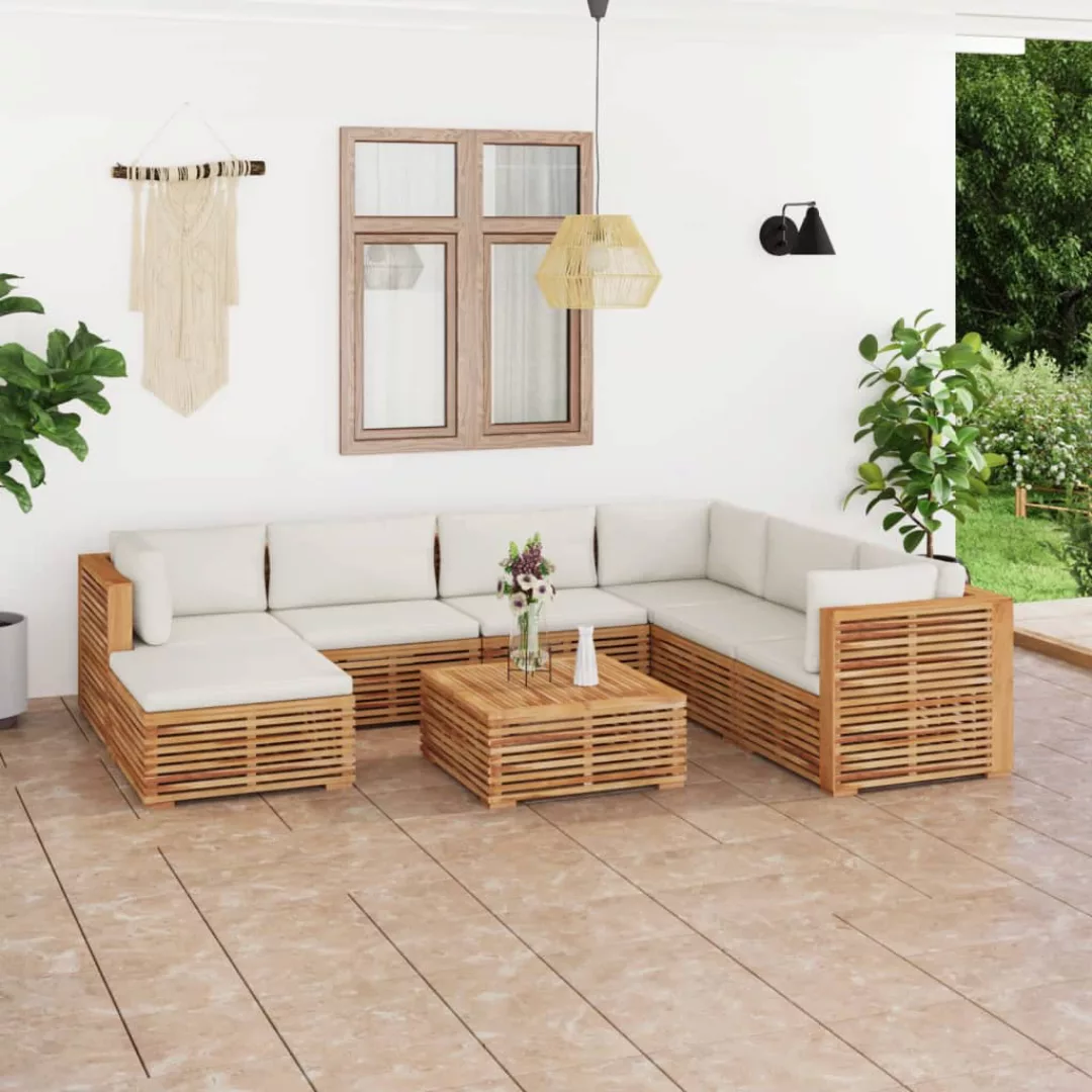 8-tlg. Garten-lounge-set Mit Creme Kissen Massivholz Teak günstig online kaufen