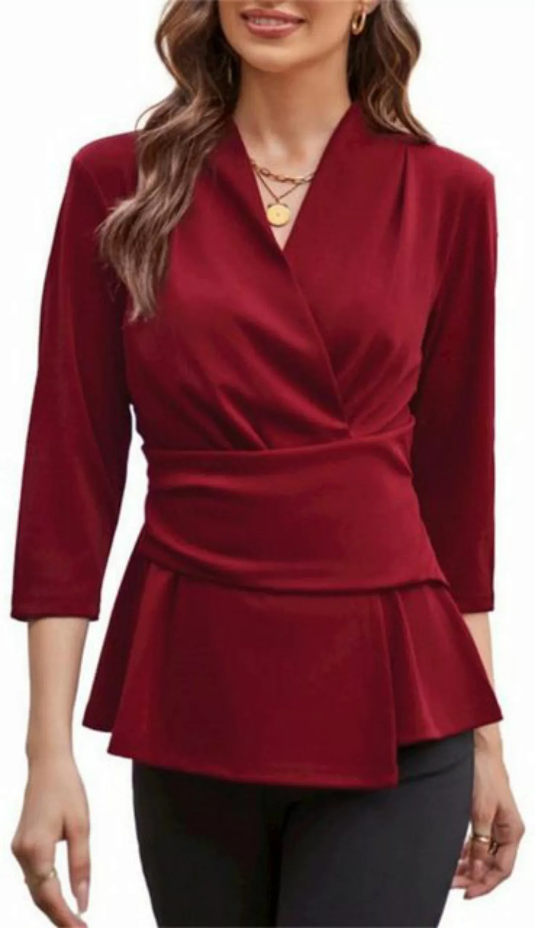 ZWY Langarmshirt Damen-Tops mit V-Ausschnitt, Business-Hemden, einfarbig günstig online kaufen