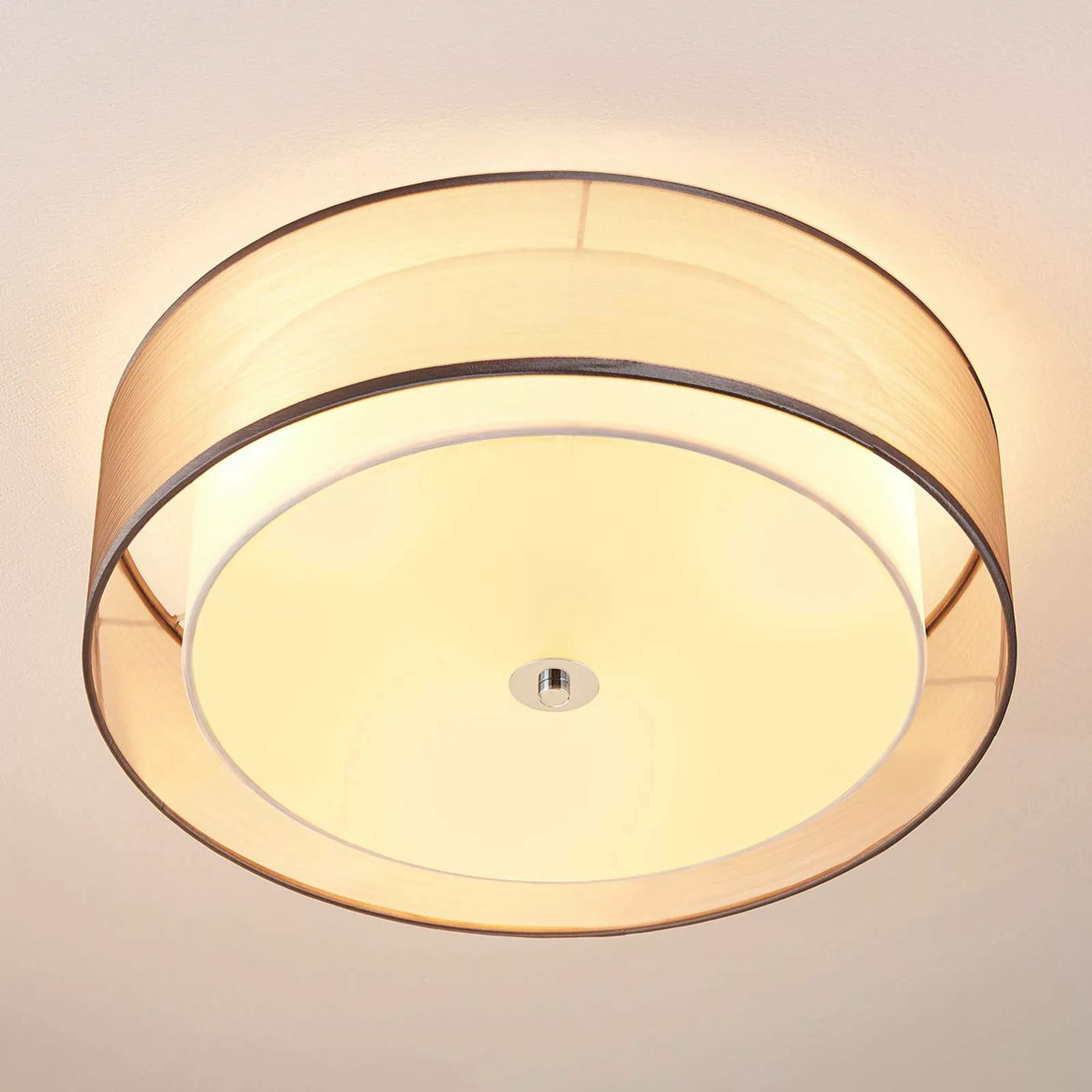 Lindby Deckenlampe Tobia, grau, Textil, Ø 50 cm, E27 günstig online kaufen
