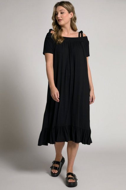 Ulla Popken Jerseykleid Midikleid Volant A-Linie Carmenausschnitt Halbarm günstig online kaufen