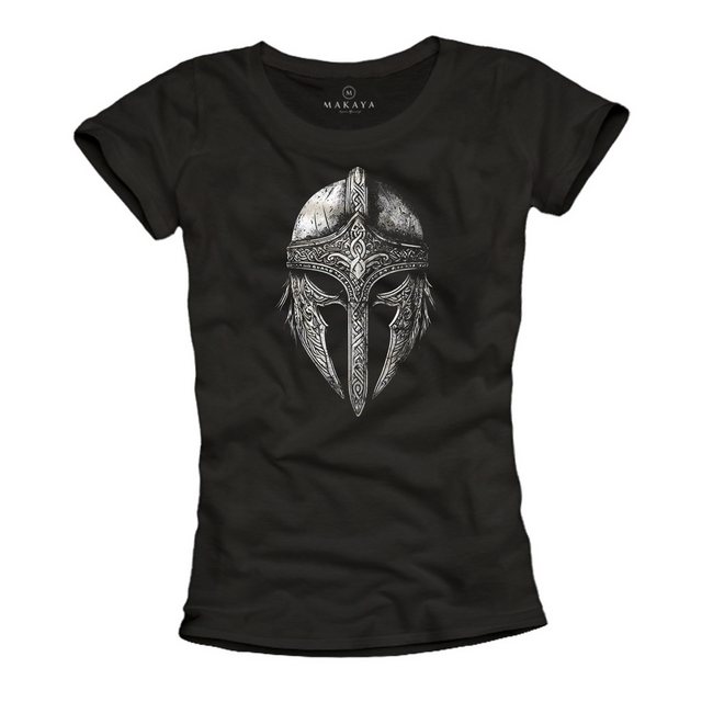 MAKAYA Print-Shirt Damen Viking Motiv Wikinger Helm Kurzarm Top mit Vintage günstig online kaufen