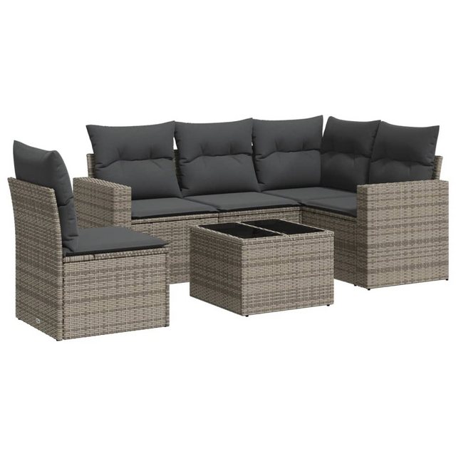 vidaXL Sofaelement 6-tlg. Garten-Sofagarnitur mit Kissen Grau Poly Rattan ( günstig online kaufen