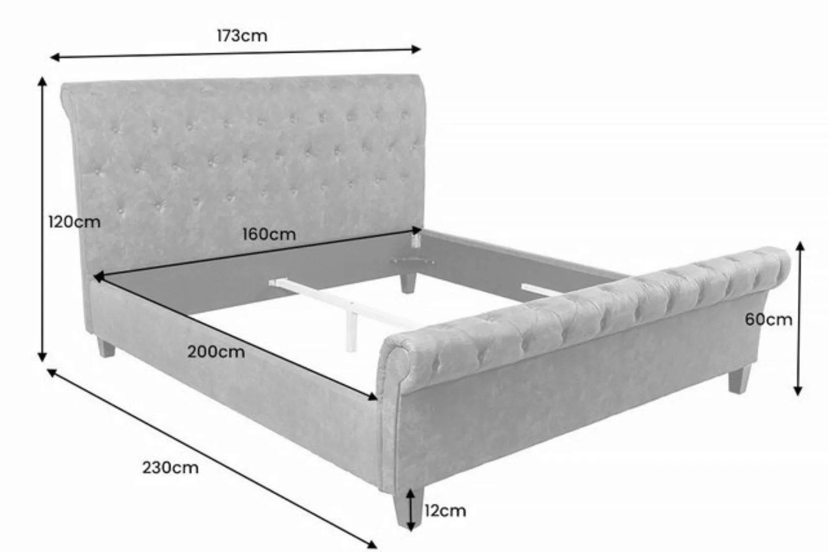 riess-ambiente Polsterbett KENSINGTON 160x200cm dunkelgrau (Einzelartikel, günstig online kaufen