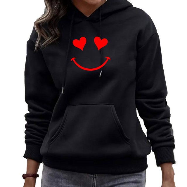 Banco Kapuzenpullover Damen Lächeln Smile Herz Pullover Uni Rundhalsausschn günstig online kaufen