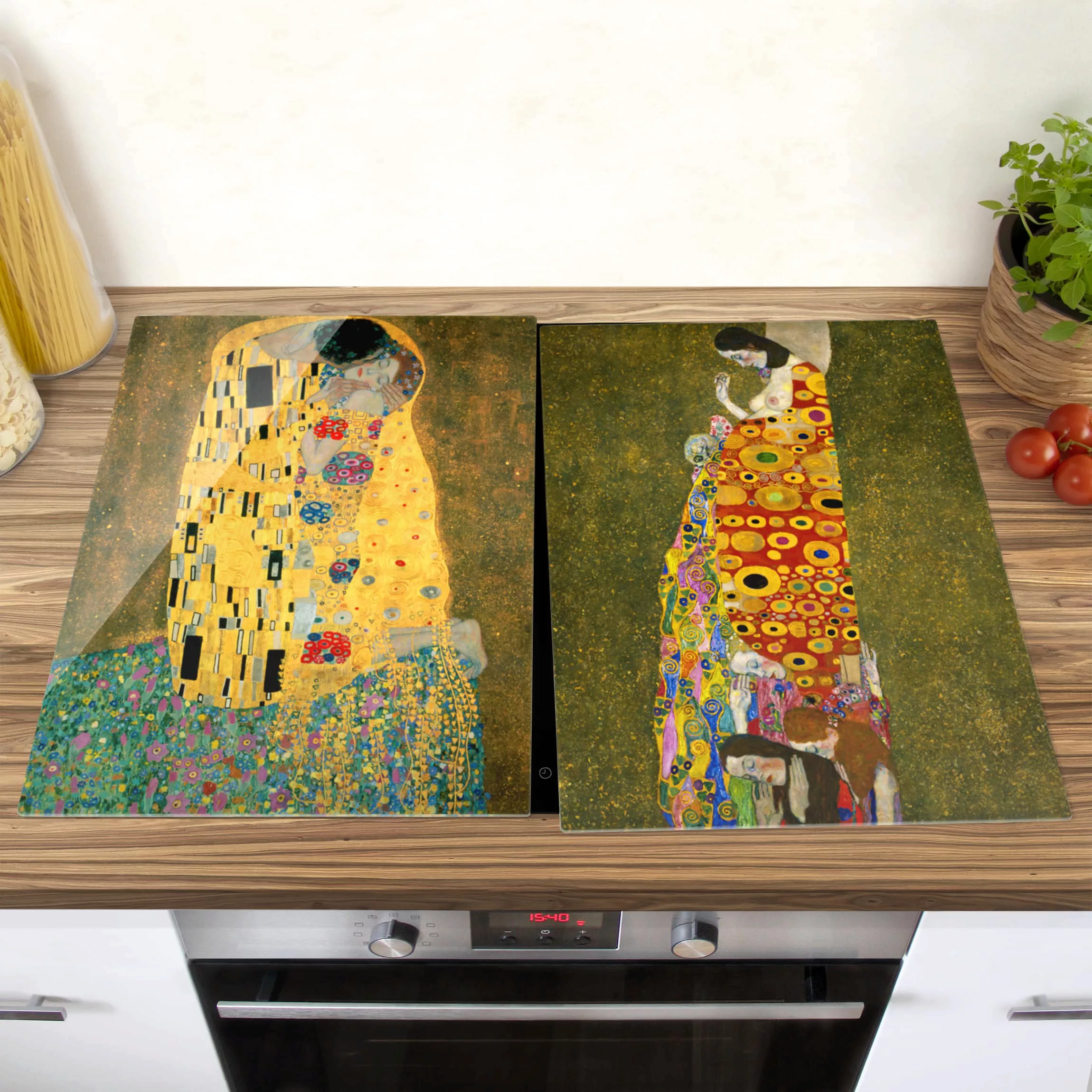 2-teilige Herdabdeckplatte Glas Kunstdruck Gustav Klimt - Kuss und Hoffnung günstig online kaufen
