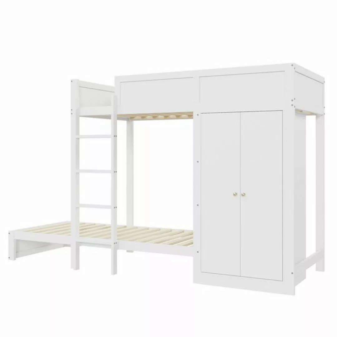 Gotagee Kinderbett Etagenbett 90x200cm Einzelbett mit Kleiderschrank Jugend günstig online kaufen