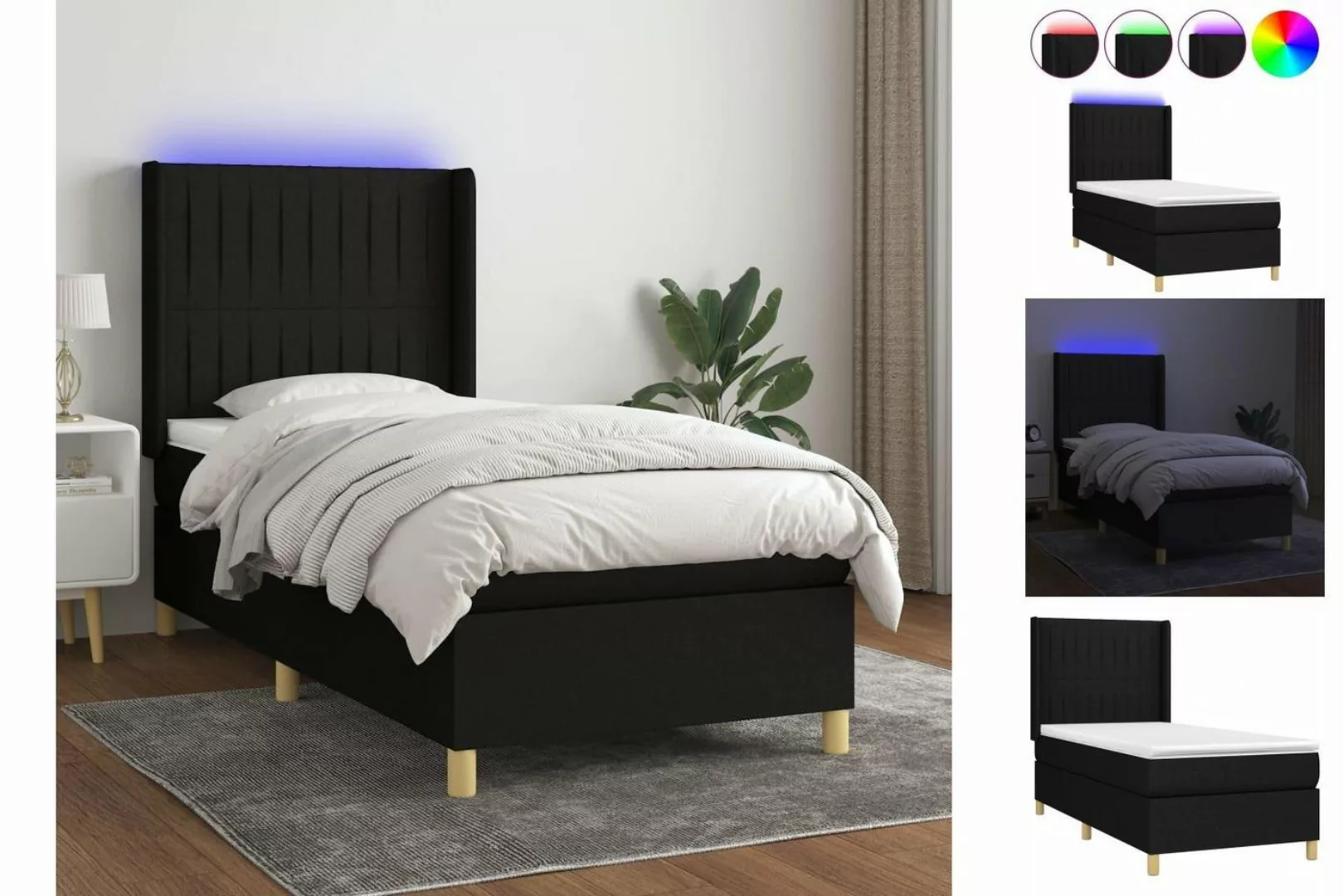 vidaXL Bett Boxspringbett mit Matratze & LED Schwarz 80x200 cm Stoff günstig online kaufen