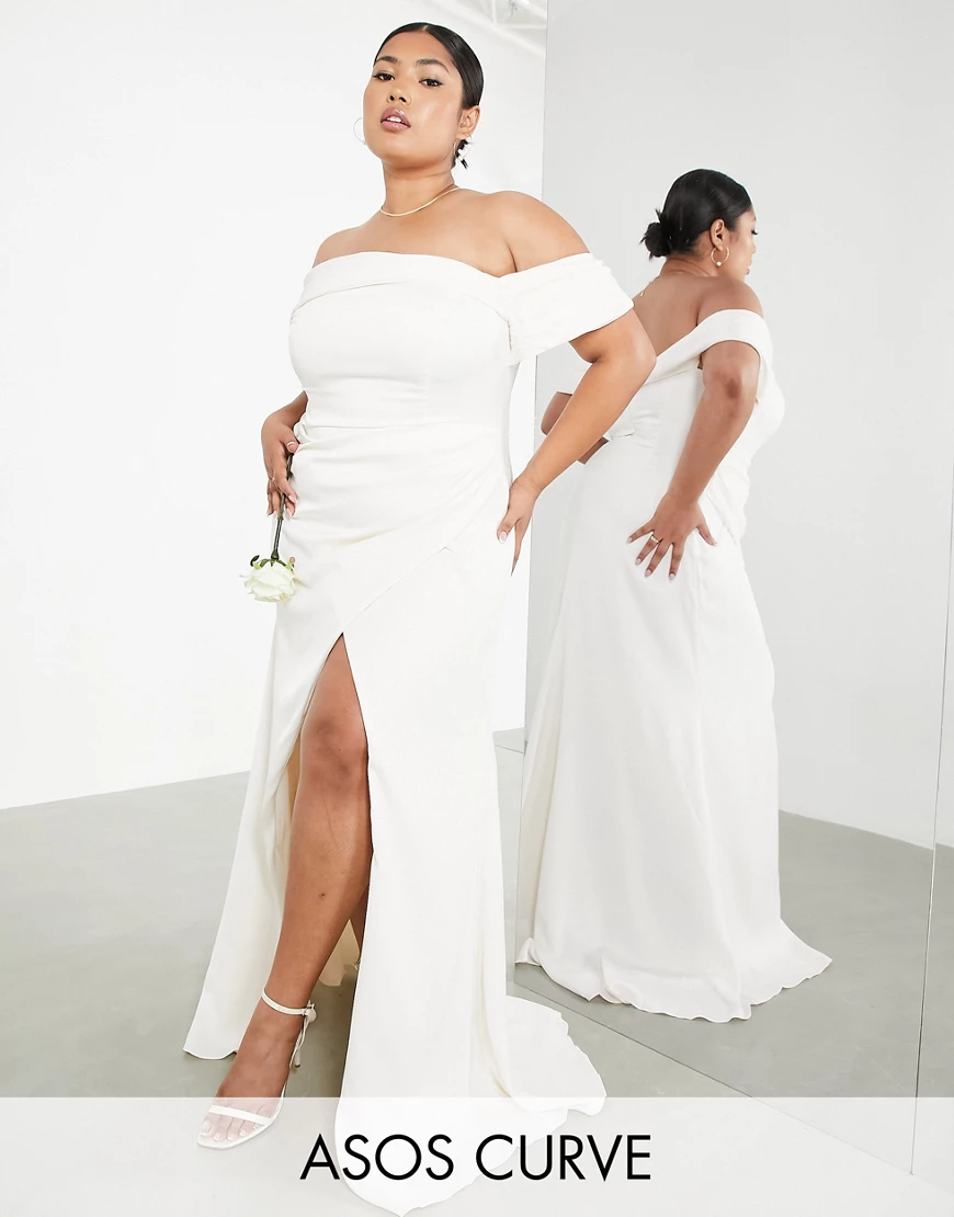 ASOS EDITION Curve – Beatrice – Hochzeitskleid mit Carmen-Ausschnitt und Wi günstig online kaufen