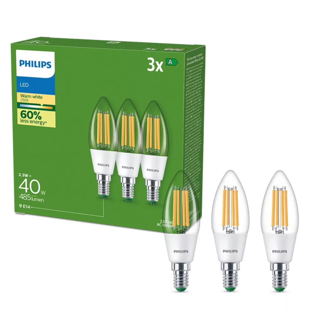 Philips Ultra Efficient LED Filament Lampe E14 Kerze - B35 2,3W 370lm 2700K günstig online kaufen