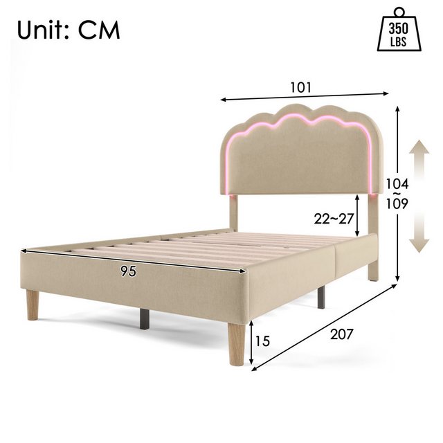 IDEASY Polsterbett Kinderbett, Jugendbett, LED-Licht, (Bettgestell mit Latt günstig online kaufen