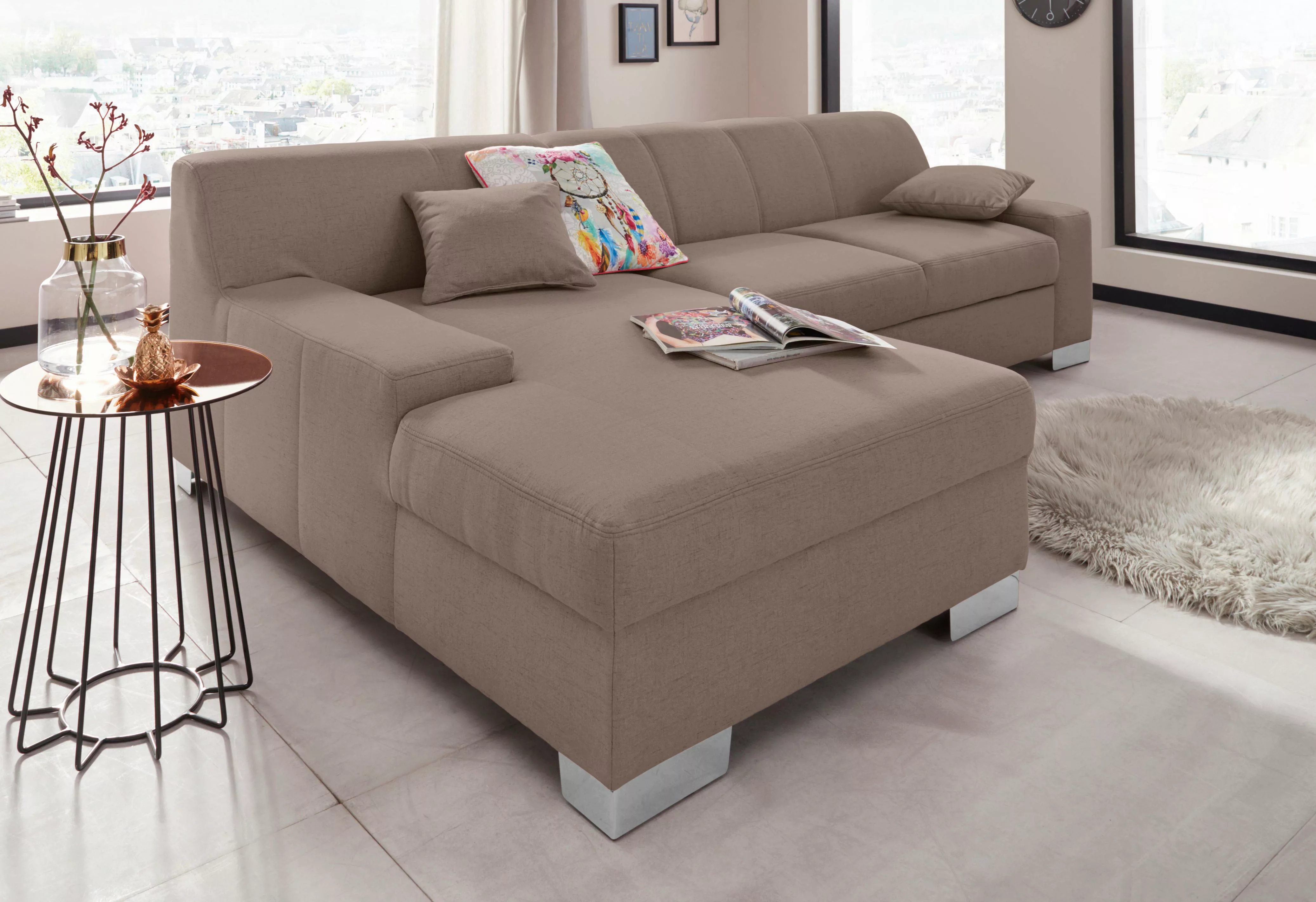 DOMO collection Ecksofa »Bero, elegant und zeitlos, flache Armlehnen, L-For günstig online kaufen