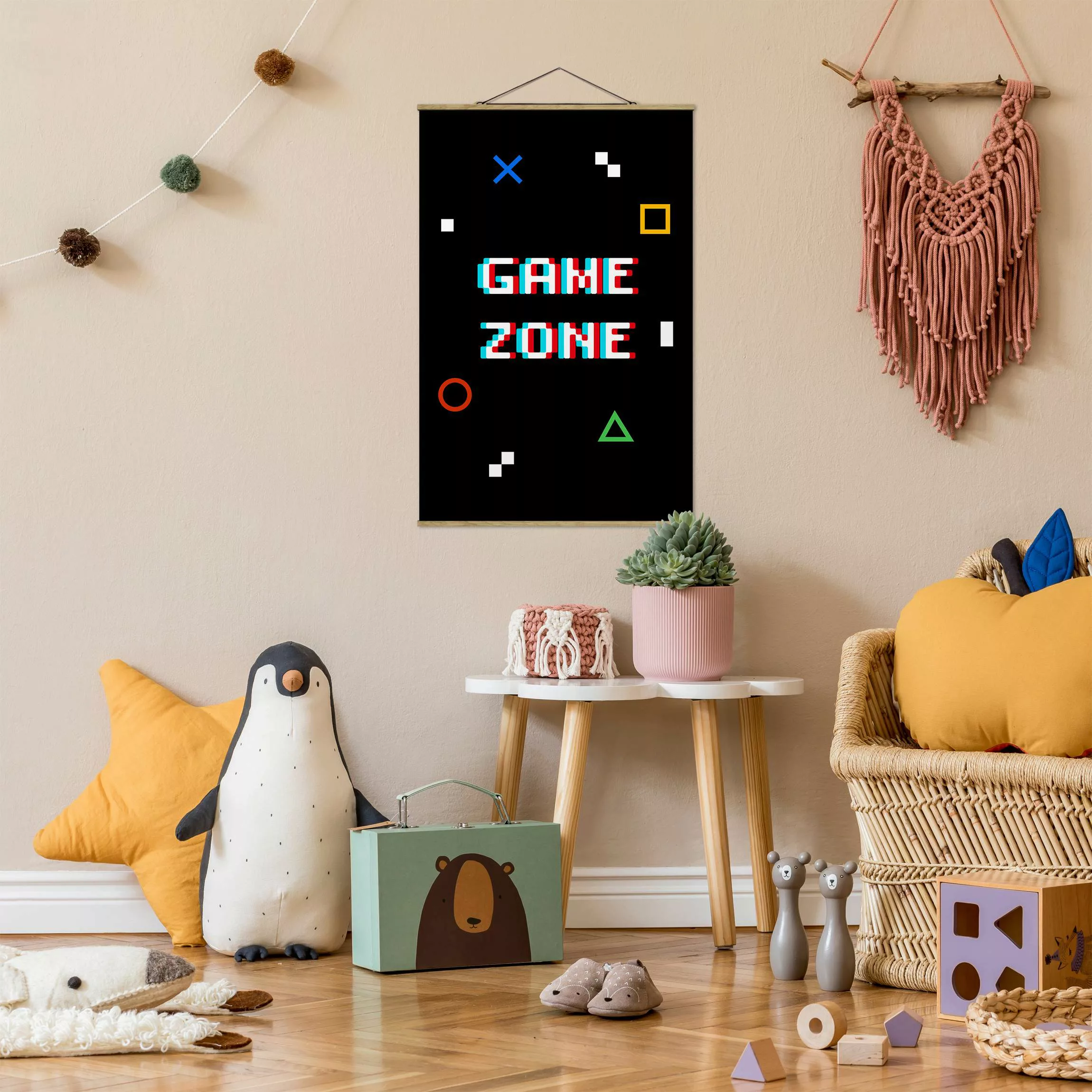 Stoffbild mit Posterleisten Pixel Spruch Game Zone günstig online kaufen