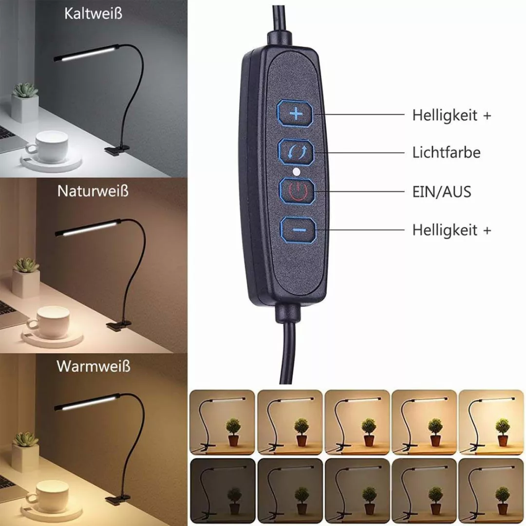 Sunicol LED Schreibtischlampe Klemmbar Tischlampe, 3 günstig online kaufen