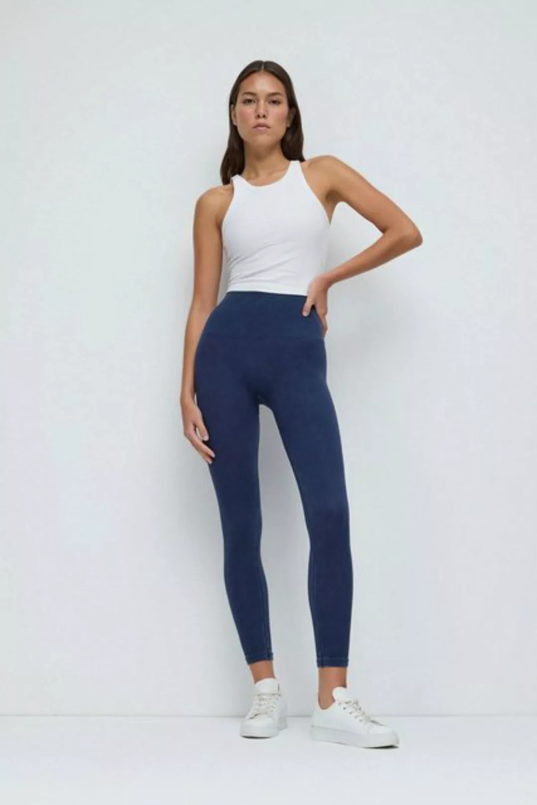 No Matter What Leggings Marineblau Hohe Taille Gerippte Stretch-Sportleggin günstig online kaufen