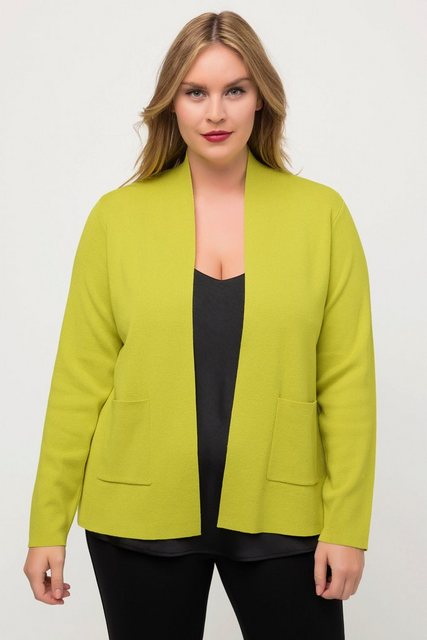 Ulla Popken Strickjacke Strickjacke Stehkragen offene Form V-Ausschnitt günstig online kaufen