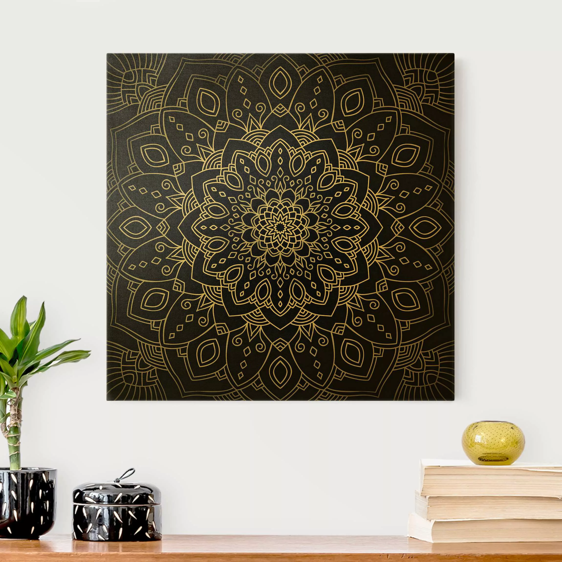 Leinwandbild Gold Mandala Blüte Muster silber schwarz günstig online kaufen
