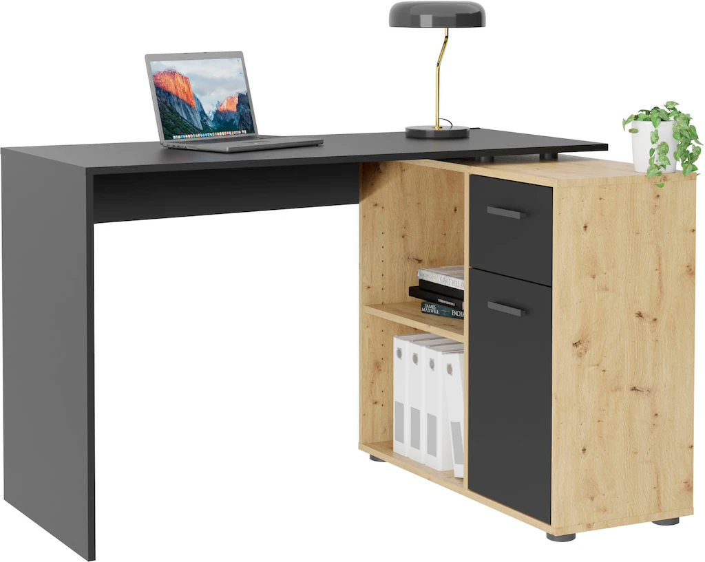 FMD Eckschreibtisch "AUGSBURG", Schreibtisch / Sideboard mit Stauraum, dreh günstig online kaufen