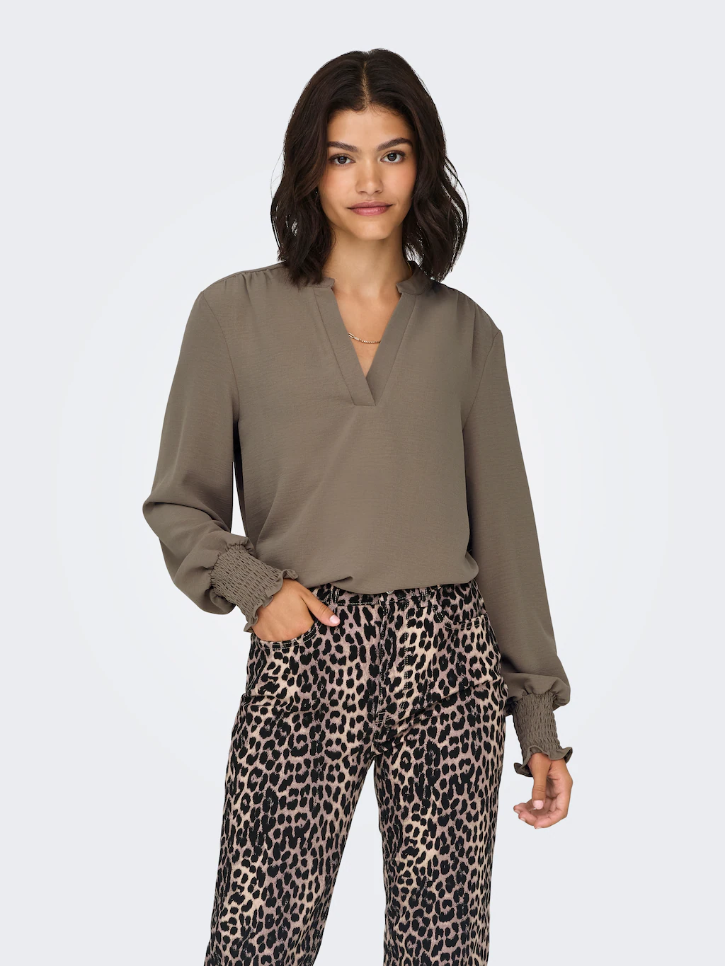 ONLY Blusenshirt "ONLMETTE V-NECK LS SMOCK TOP NOOS WVN" günstig online kaufen
