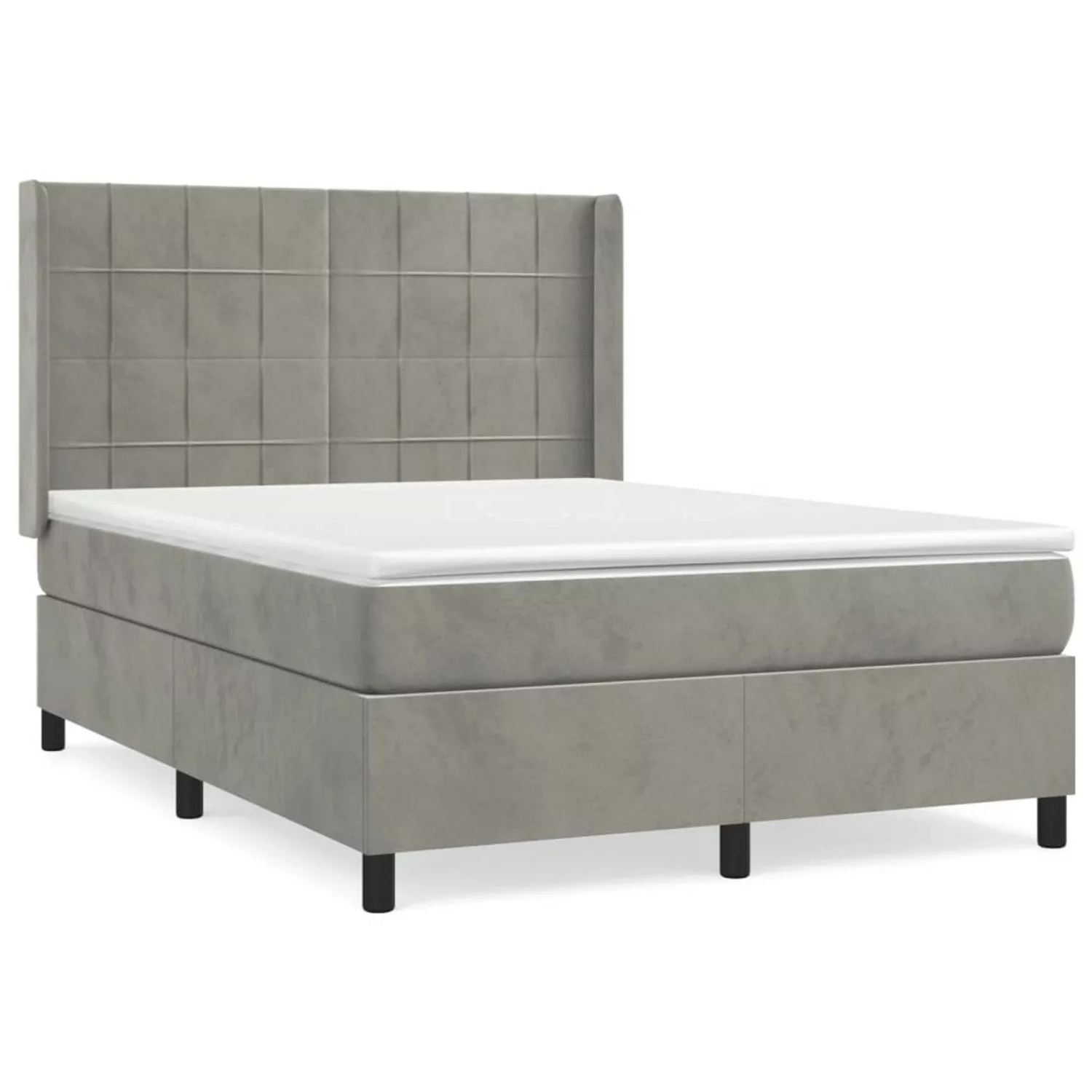 vidaXL Boxspringbett Boxspringbett mit Matratze Hellgrau 140x190 cm Samt Be günstig online kaufen