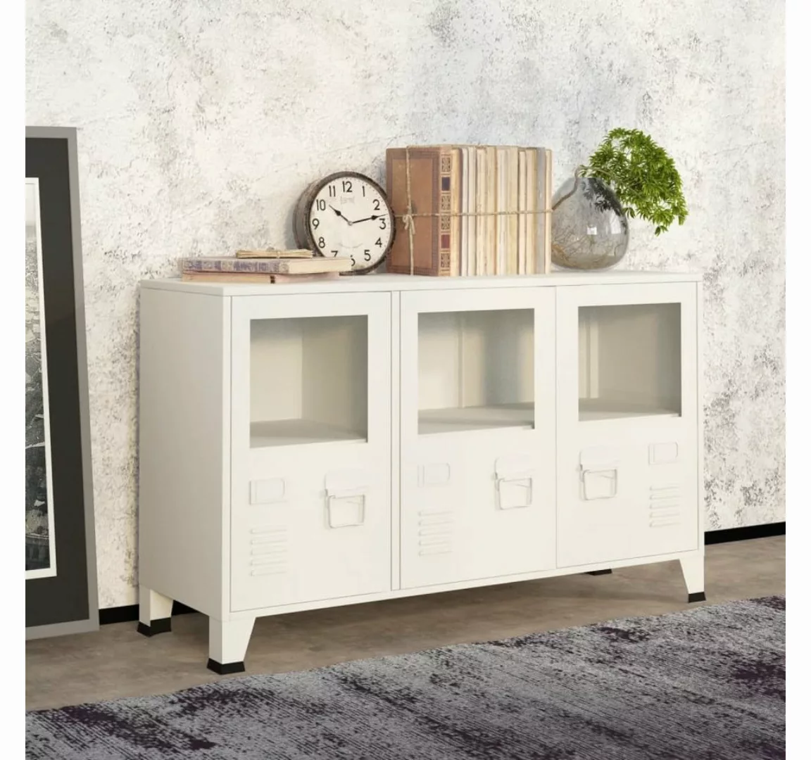 Vidaxl Industrial Sideboard Weiß 105x35x62 Cm Metall Und Glas günstig online kaufen