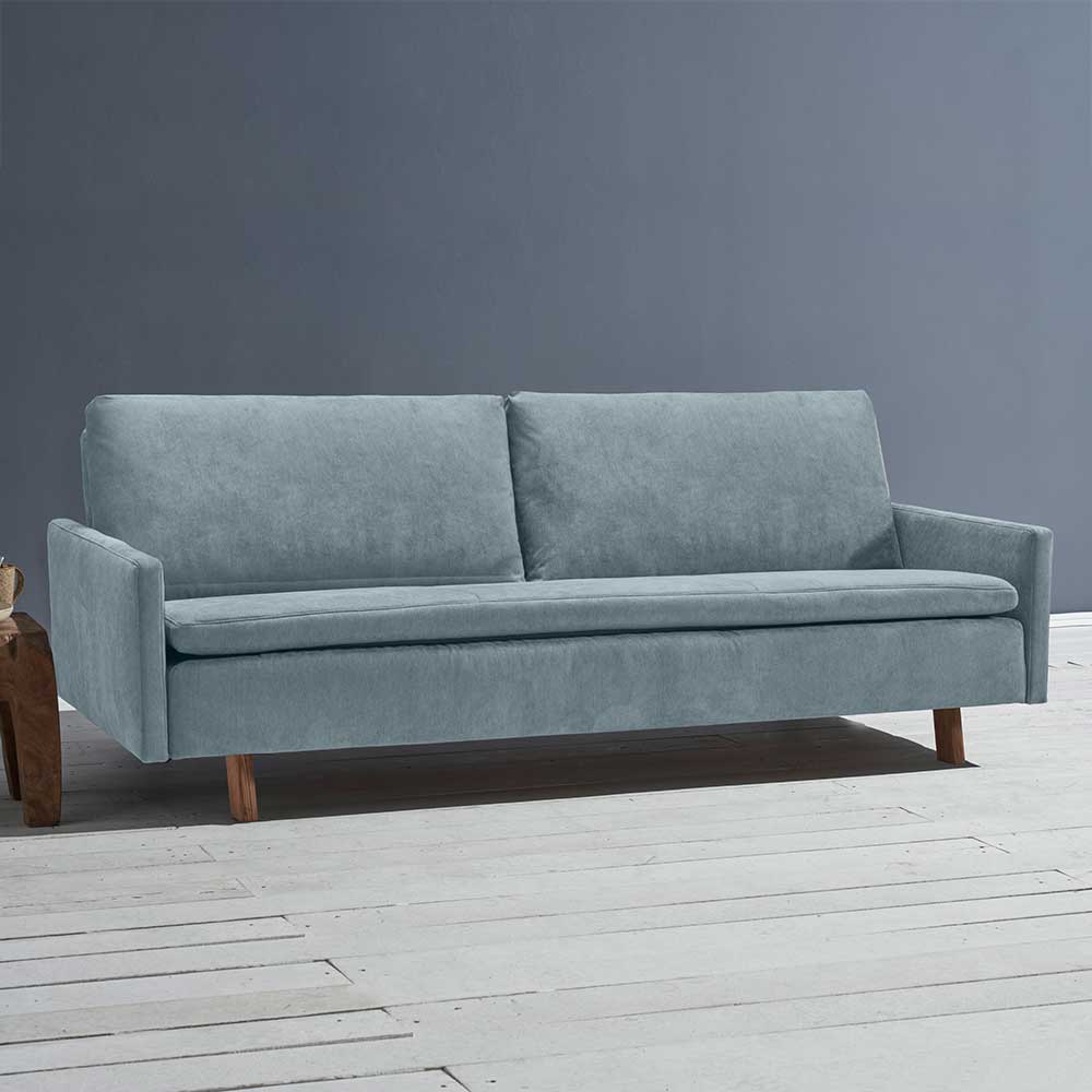 2er Schlafsofa hellblau in modernem Design Microvelour günstig online kaufen