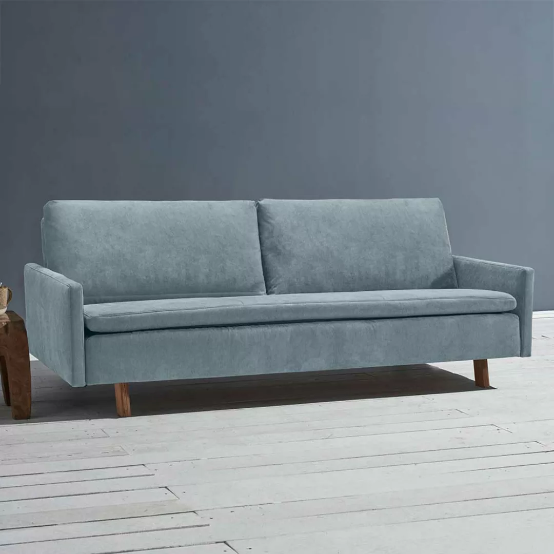 2er Schlafsofa hellblau in modernem Design Microvelour günstig online kaufen