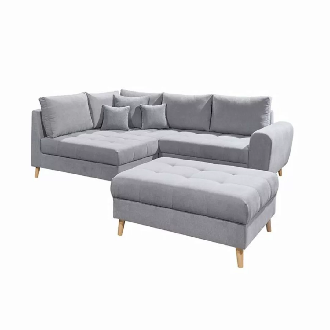 Lomadox Ecksofa AREZZO-09, hellgrau Polstergarnitur inkl. Kissen 249x94x175 günstig online kaufen