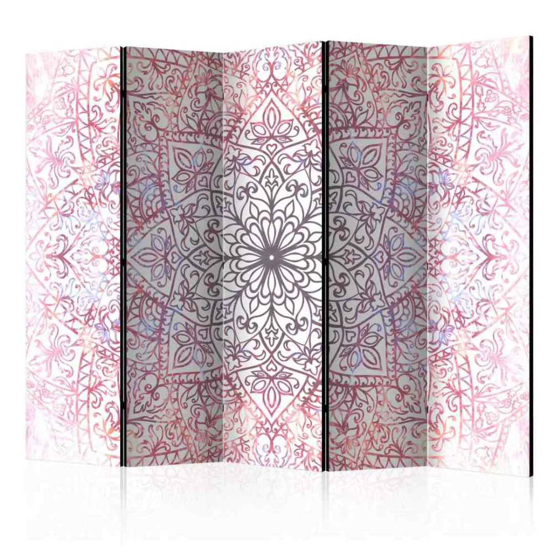 5-teiliger Paravent mit Mandala Muster Weiß und Pink günstig online kaufen