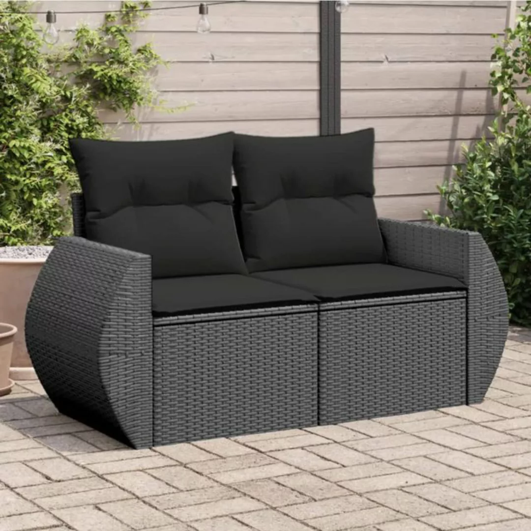 vidaXL Loungesofa Gartensofa mit Kissen 2-Sitzer Schwarz Poly Rattan, 1 Tei günstig online kaufen