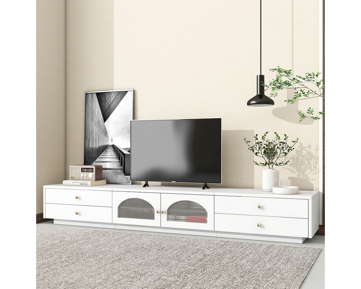 XDeer TV-Schrank TV-Schrank mit 4 Schubladen und zwei Glastüren TV-Tisch TV günstig online kaufen