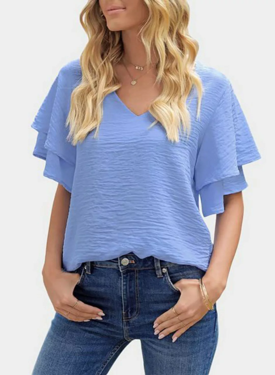 BlauWave Kurzarmshirt Damen Sommer T-Shirt kurze Ärmel V-Ausschnitt schlich günstig online kaufen