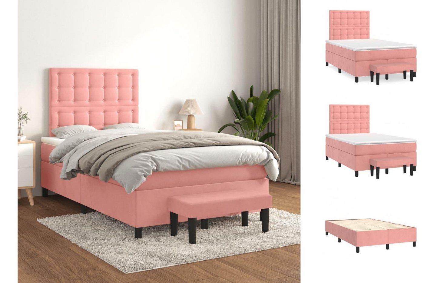 vidaXL Bettgestell Boxspringbett mit Matratze Rosa 120x200 cm Samt Bett Bet günstig online kaufen