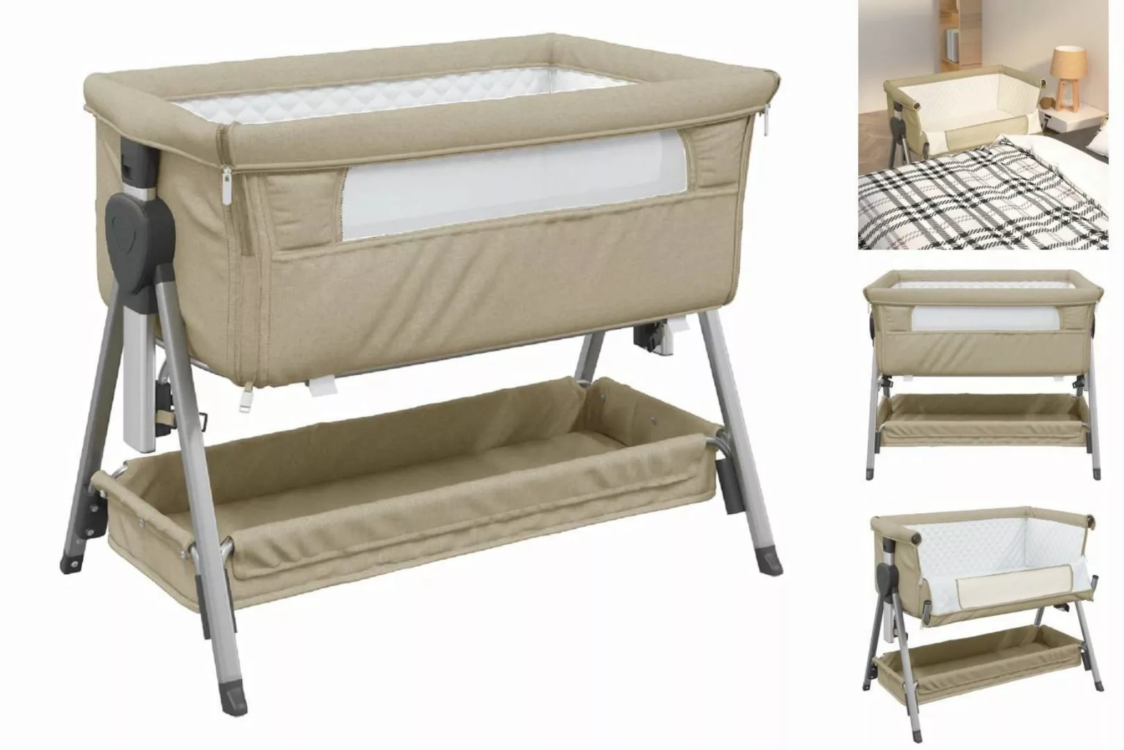 vidaXL Kinderbett Babybett mit Matratze Taupe Leinenstoff Mobil Reisebett B günstig online kaufen