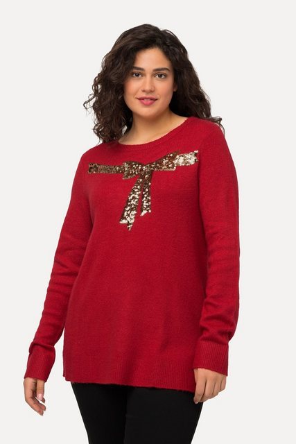 Ulla Popken Strickpullover Pullover Pailletten-Schleife Rundhals Langarm günstig online kaufen