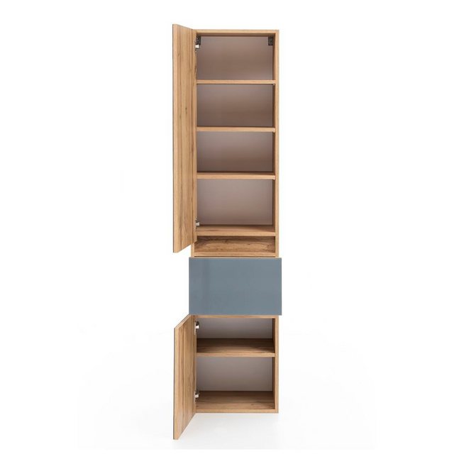 Lomadox Hochschrank Wotaneiche Nb. mit Glasfronten grau 40/180/35 cm günstig online kaufen