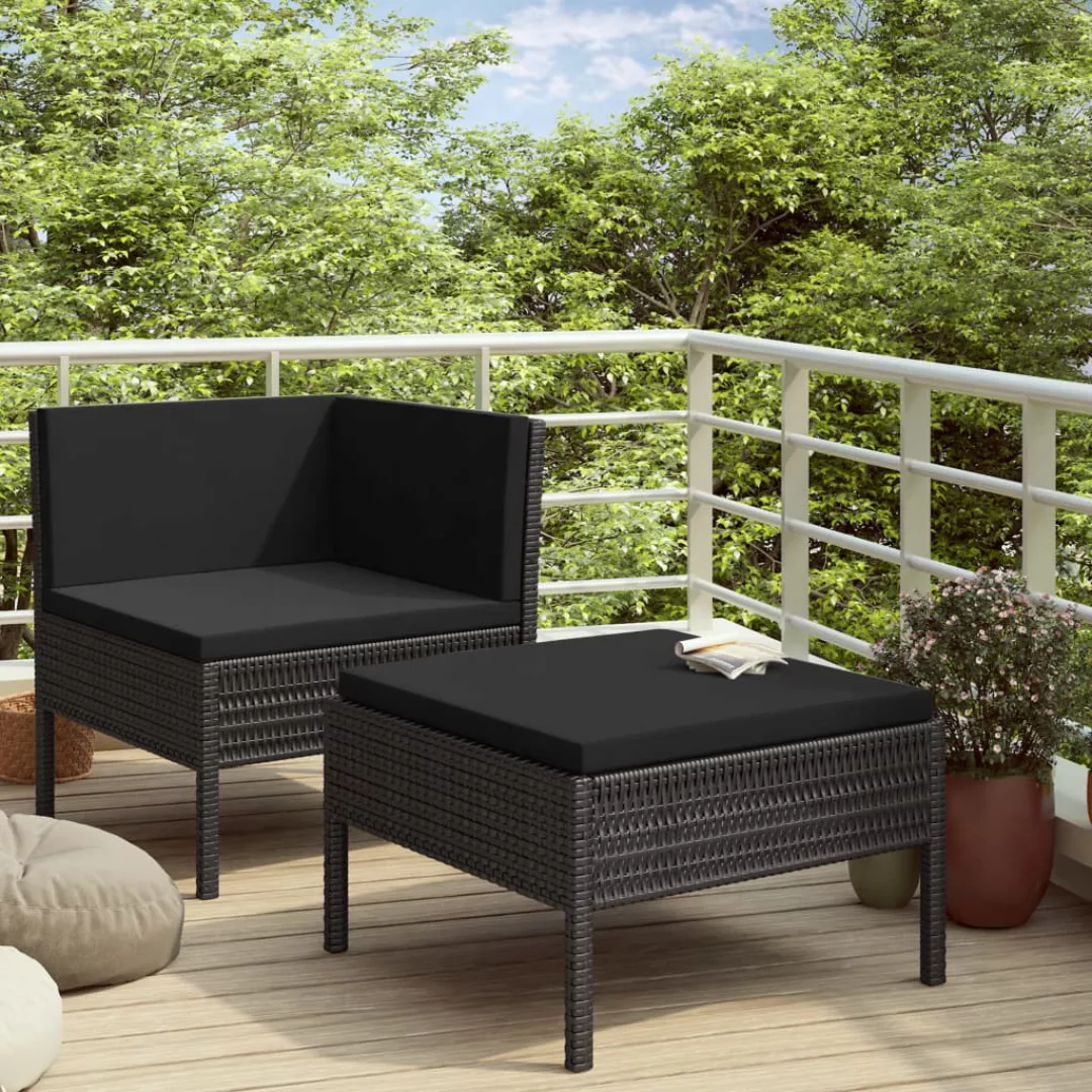 2-tlg. Garten-lounge-set Mit Auflagen Poly Rattan Schwarz günstig online kaufen