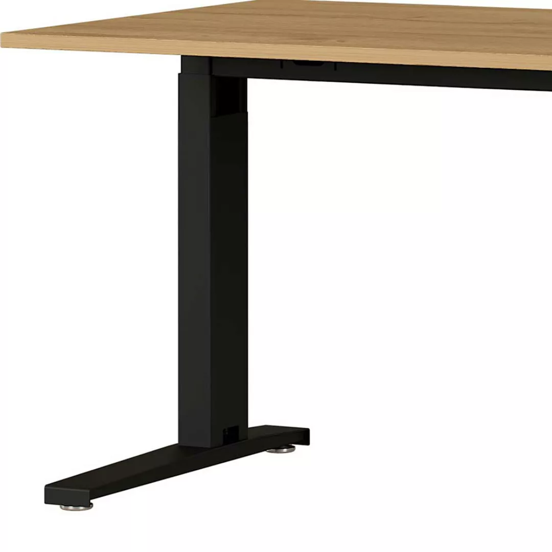 Höhenverstellbarer Schreibtisch in Schwarz und Wildeiche Optik 160 cm breit günstig online kaufen