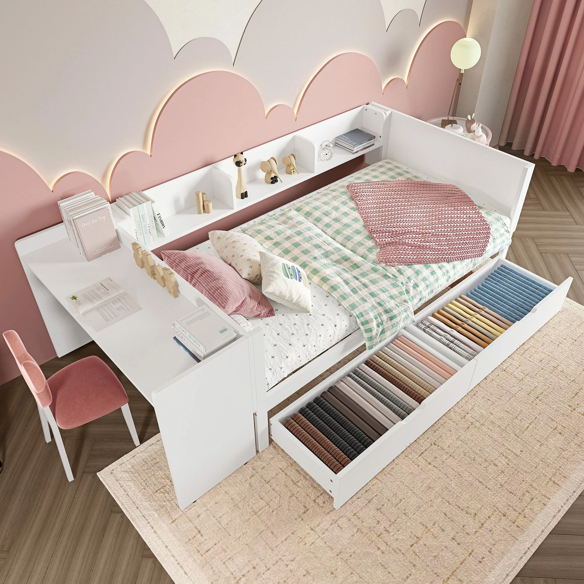 Ulife Kinderbett Flachbett Holzbett mit Schreibtisch günstig online kaufen
