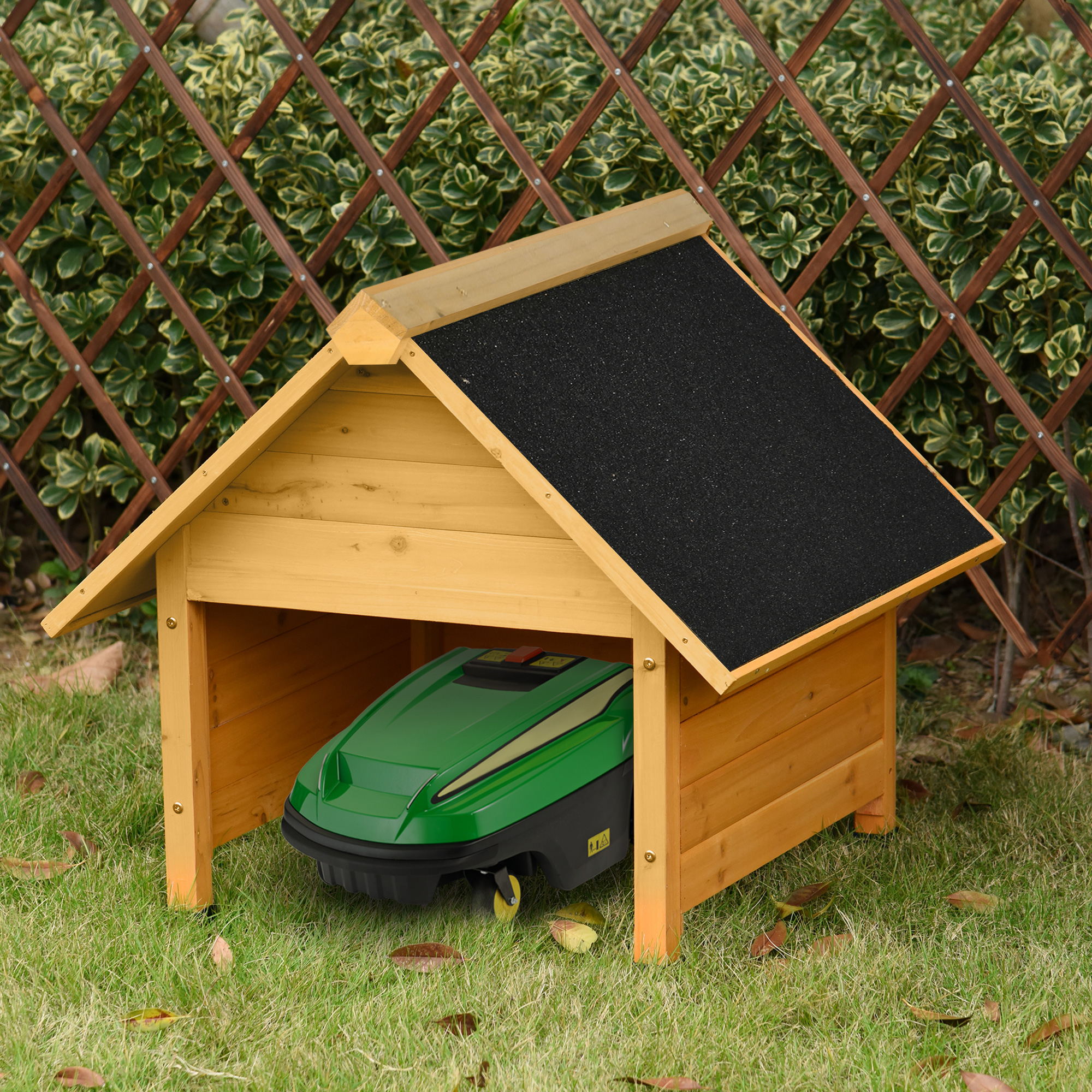 Outsunny Holzgarage für Rasenmäher Roboter Mähroboter Carport 75x76x70 cm G günstig online kaufen