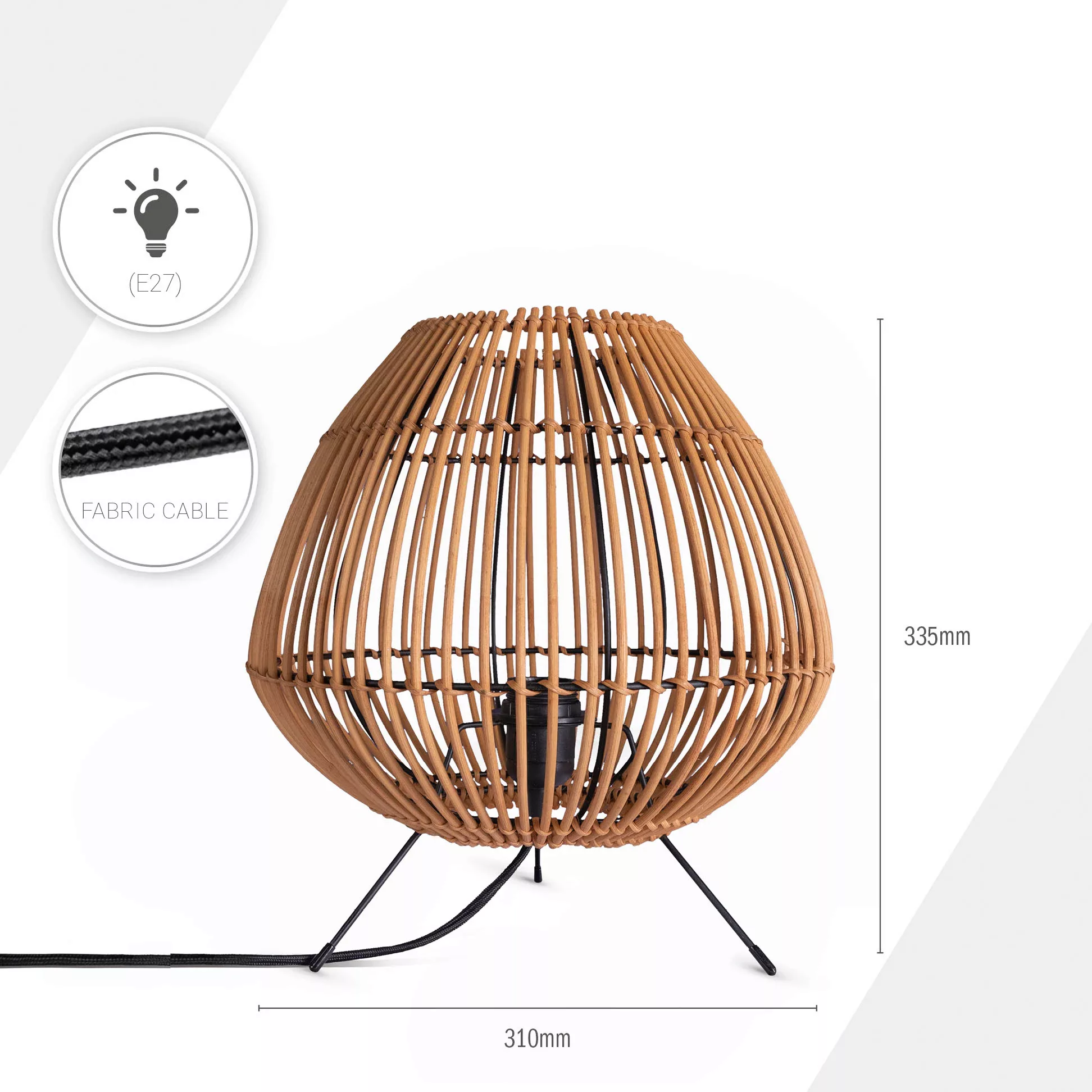 Paco Home Tischleuchte »PIRU«, Rattan Boho Style Dreibein Natur Nacht E27 günstig online kaufen