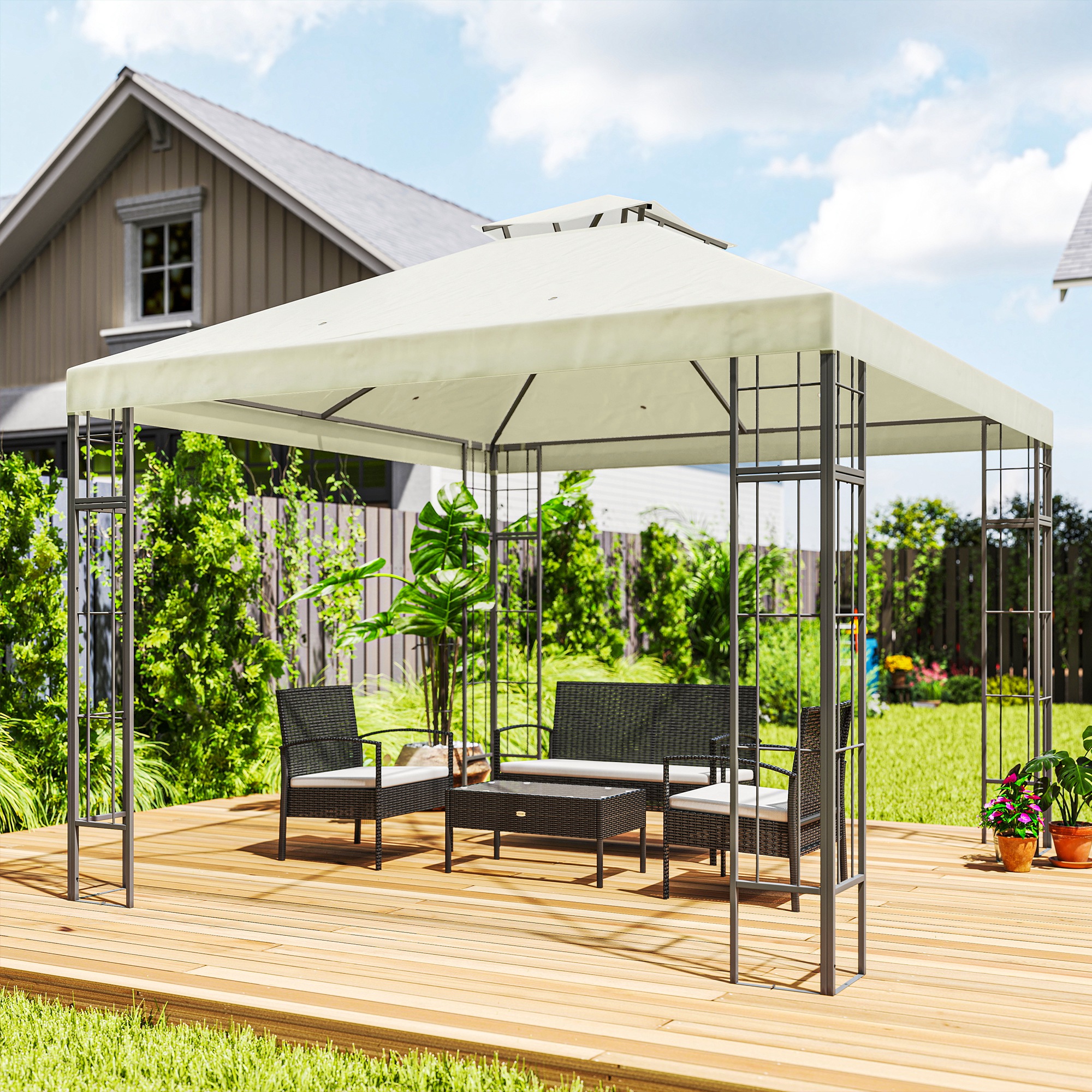 Outsunny Pavillon mit Doppeldach, ca. 3x3 m Wasserabweisend Stabil Winterfe günstig online kaufen