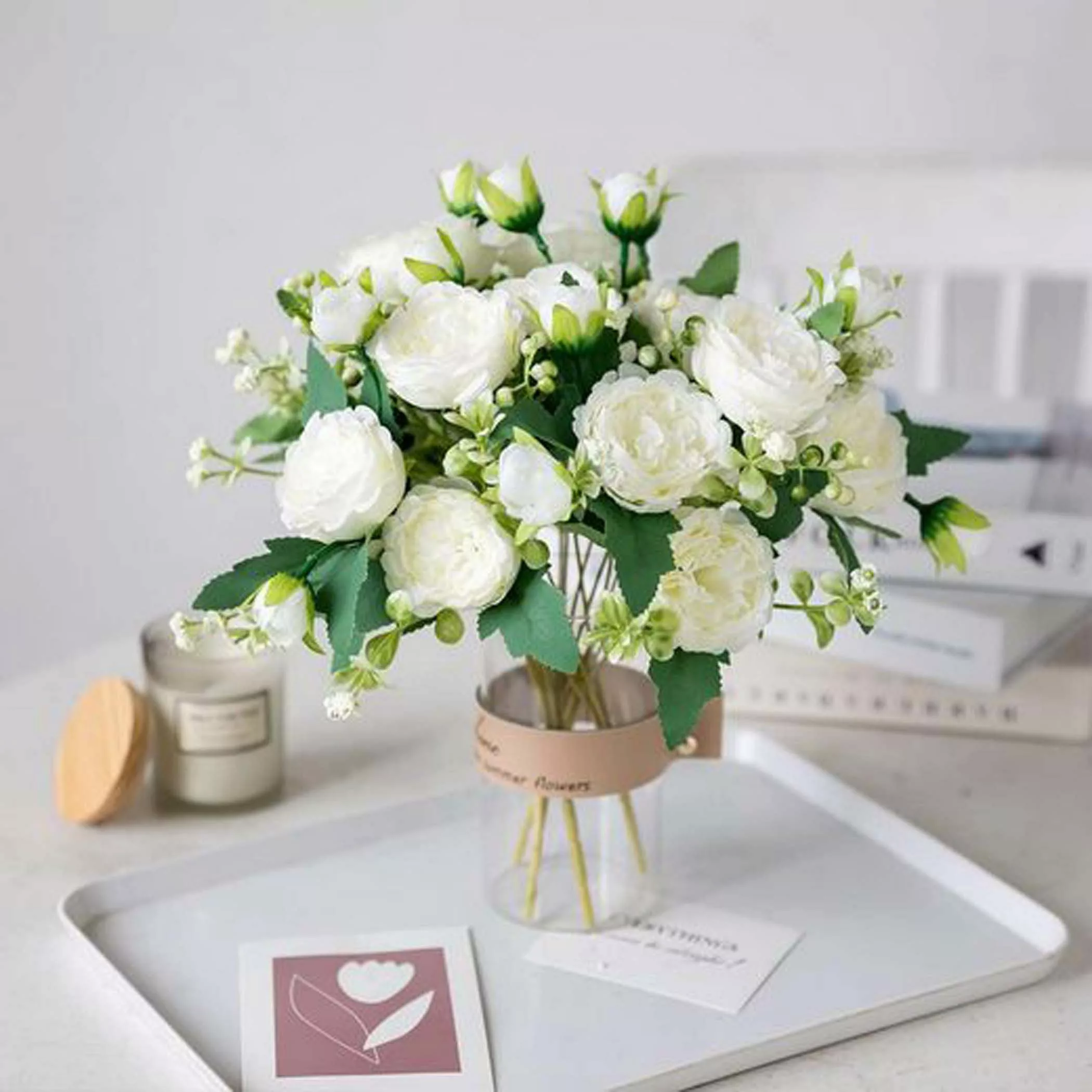 Kunstblumenstrauß Pfingstrose Künstliche Blumen Weiße Blumen günstig online kaufen