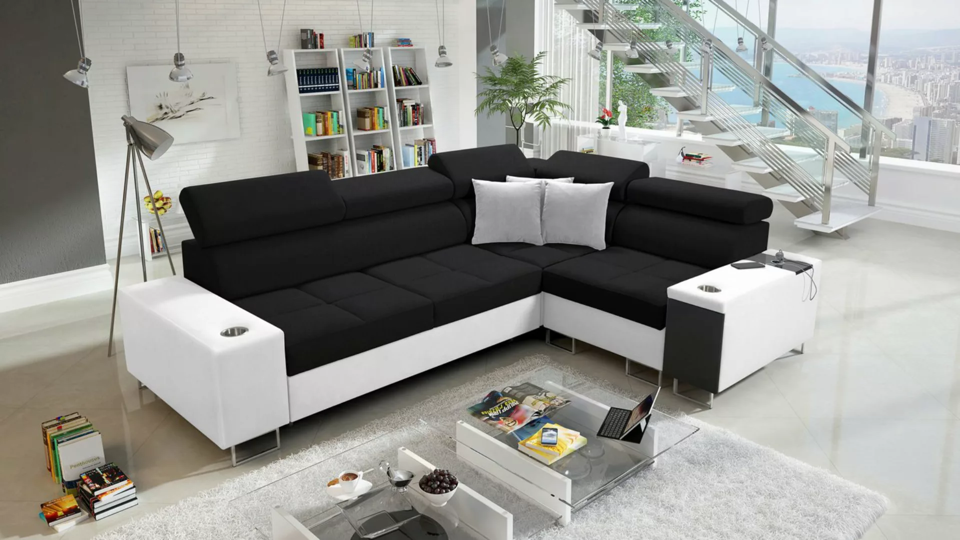 Kaiser Möbel Ecksofa Elegantes Ecksofa mit Konsole und Ladegerät MORENA II günstig online kaufen