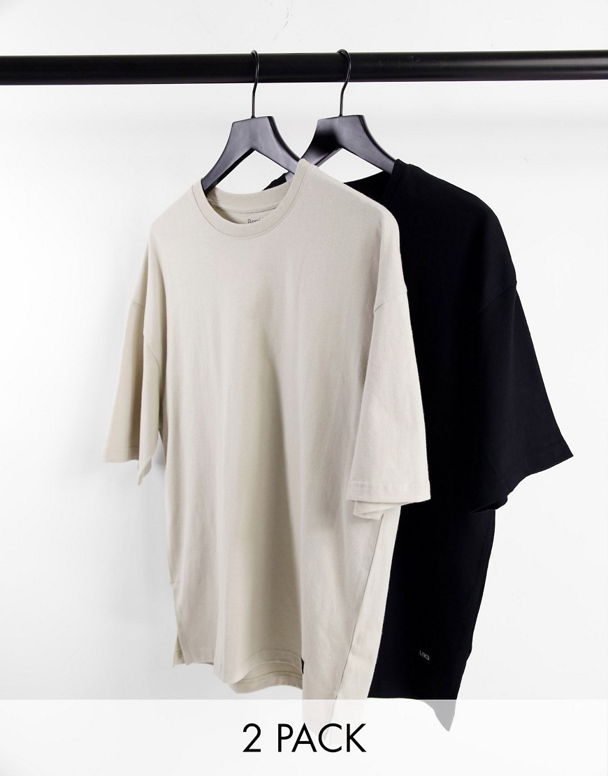 Bershka – 2er-Pack Oversize-T-Shirts in Schwarz und Weiß-Mehrfarbig günstig online kaufen