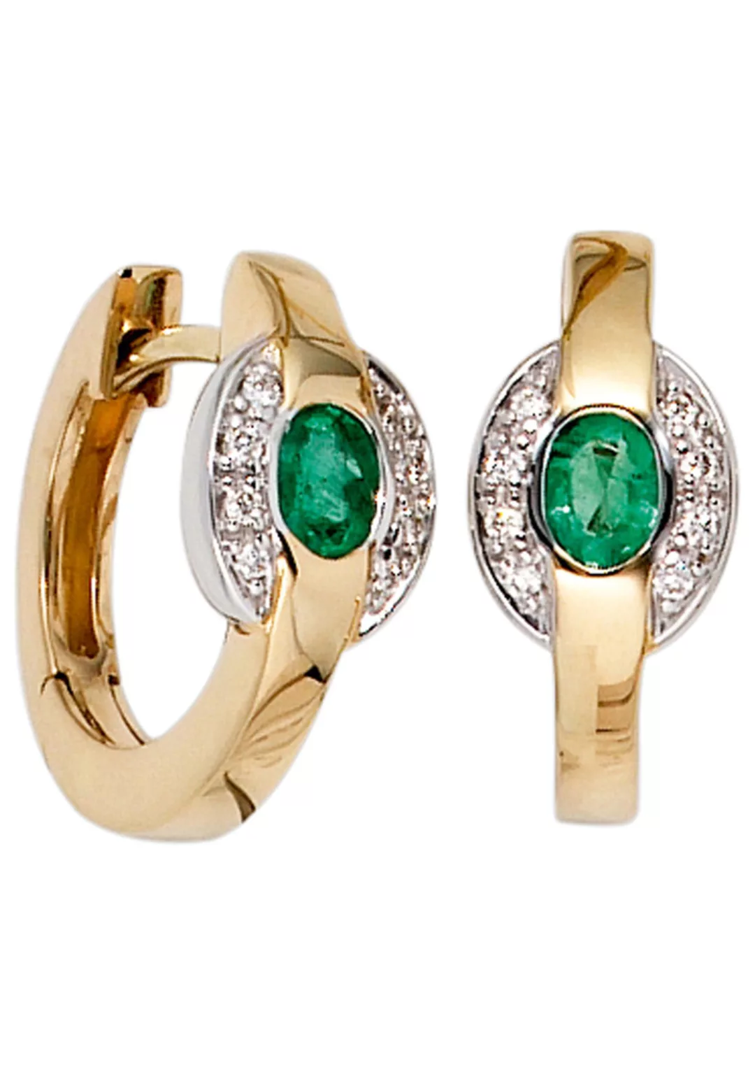 JOBO Paar Creolen, 585 Gold bicolor mit 16 Diamanten und Smaragd günstig online kaufen